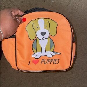 Orange Puppy Print Backpack